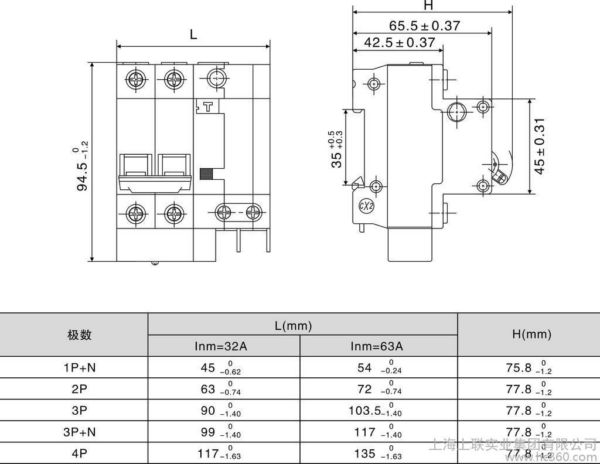 RIVIC1-63|剩余漏电断路器安装尺寸图|上海上联实业集团有限公司