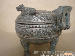 鎏金错银三栖鼎三虎圆鼎青铜器仿古金属工艺品摆件直销