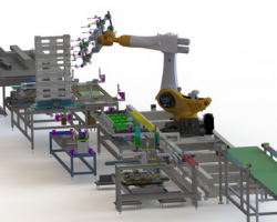 机器人操作的自动化生产线（SolidWorks设计，提供step/easm格式）