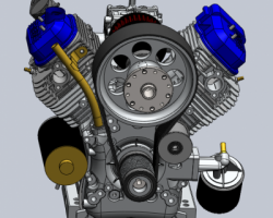 百力通先锋V型双缸发动机（SolidWorks设计，提供Sldprt/Sldasm格式）